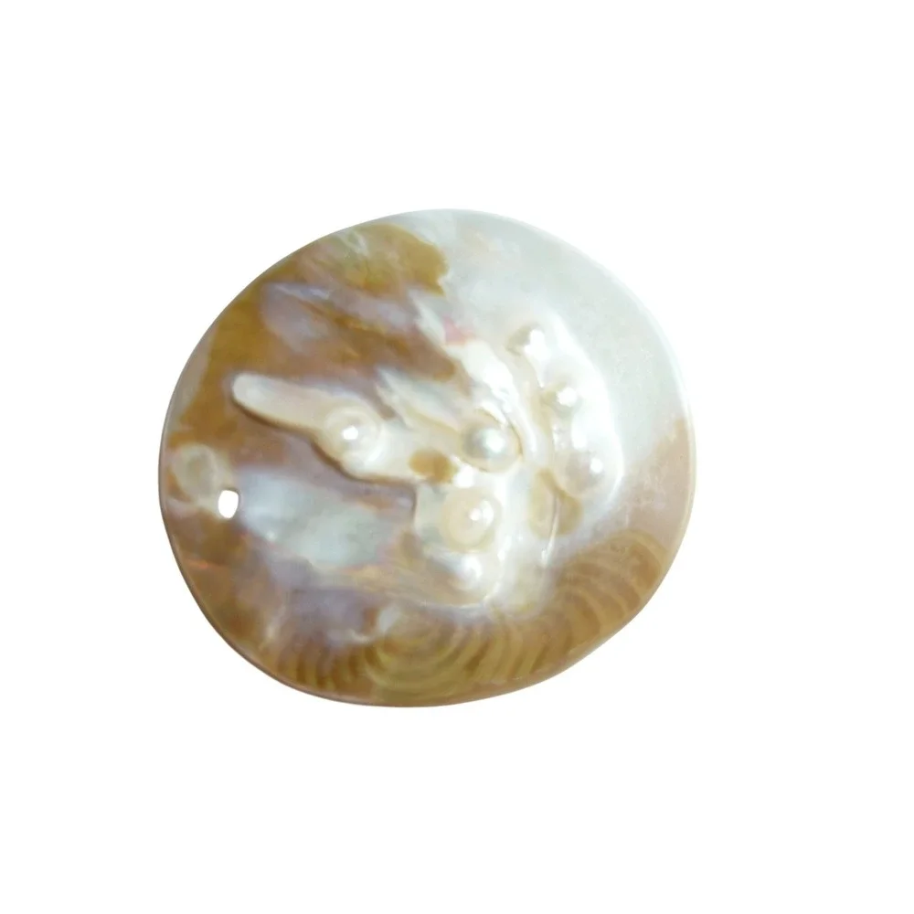Natural Mother of Pearl Blister Pearl Shell Pendant Focal Bead 2 Inch Iridescent